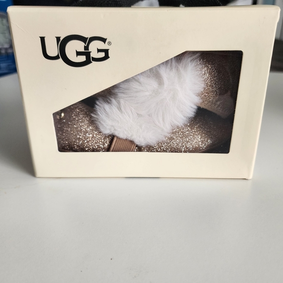 UGG Other - UGG Baby Gold Glitter Ballet Flats With White Fluff Size 4/5